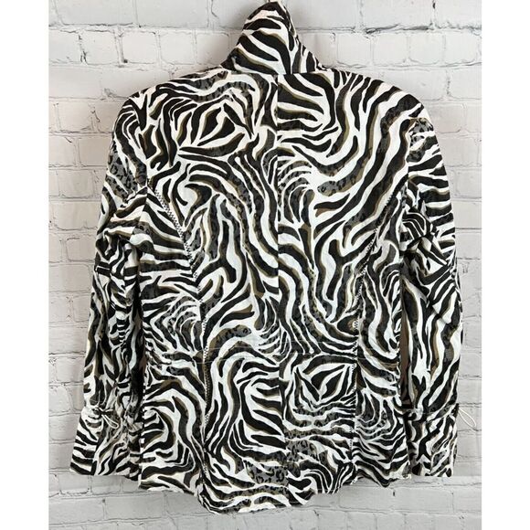 CHICO'S black white zebra animal print full zip jacket blazer rain coat 0 S NWT - Picture 5 of 8